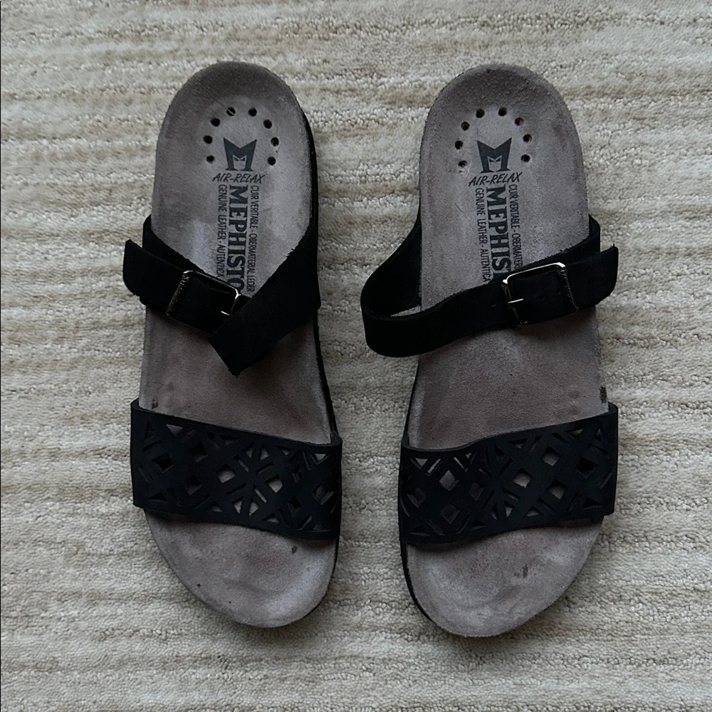 EUC Mephisto Women's Hirena Slide Sandal Double Strap Black EU 38 | US 8